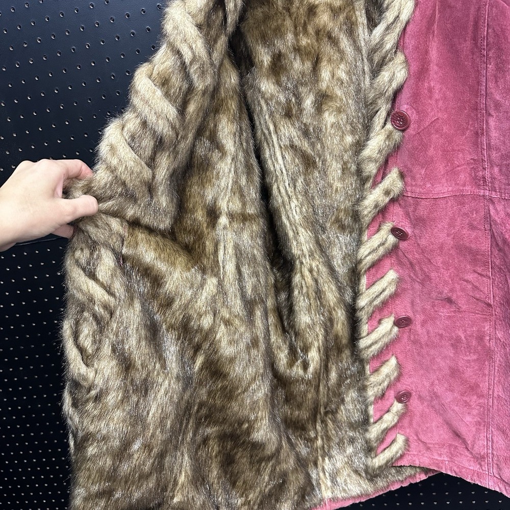 Vintage Dennis Basso Women's Burgundy Suede Leather Faux Fur Lined‎ Coat Medium - Picture 9 of 11
